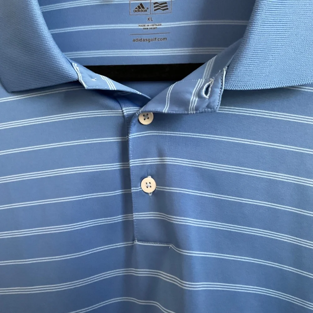 Men’s Adidas Golf Polo‎ - Blue and White Striped - Size XL